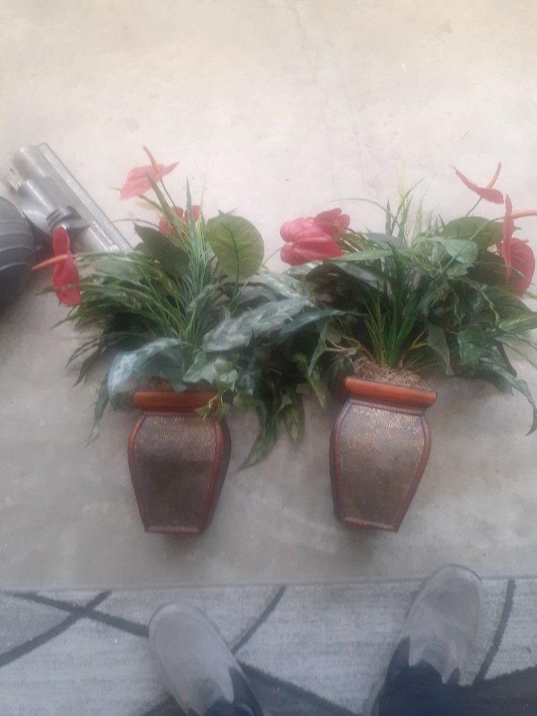 2 Artificial Flowers And Pots