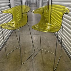 Vintage Pair of Yellow Polycarbonate 3D Loop " Bar Chairs by Infiniti Designed by Claus Breinholt!