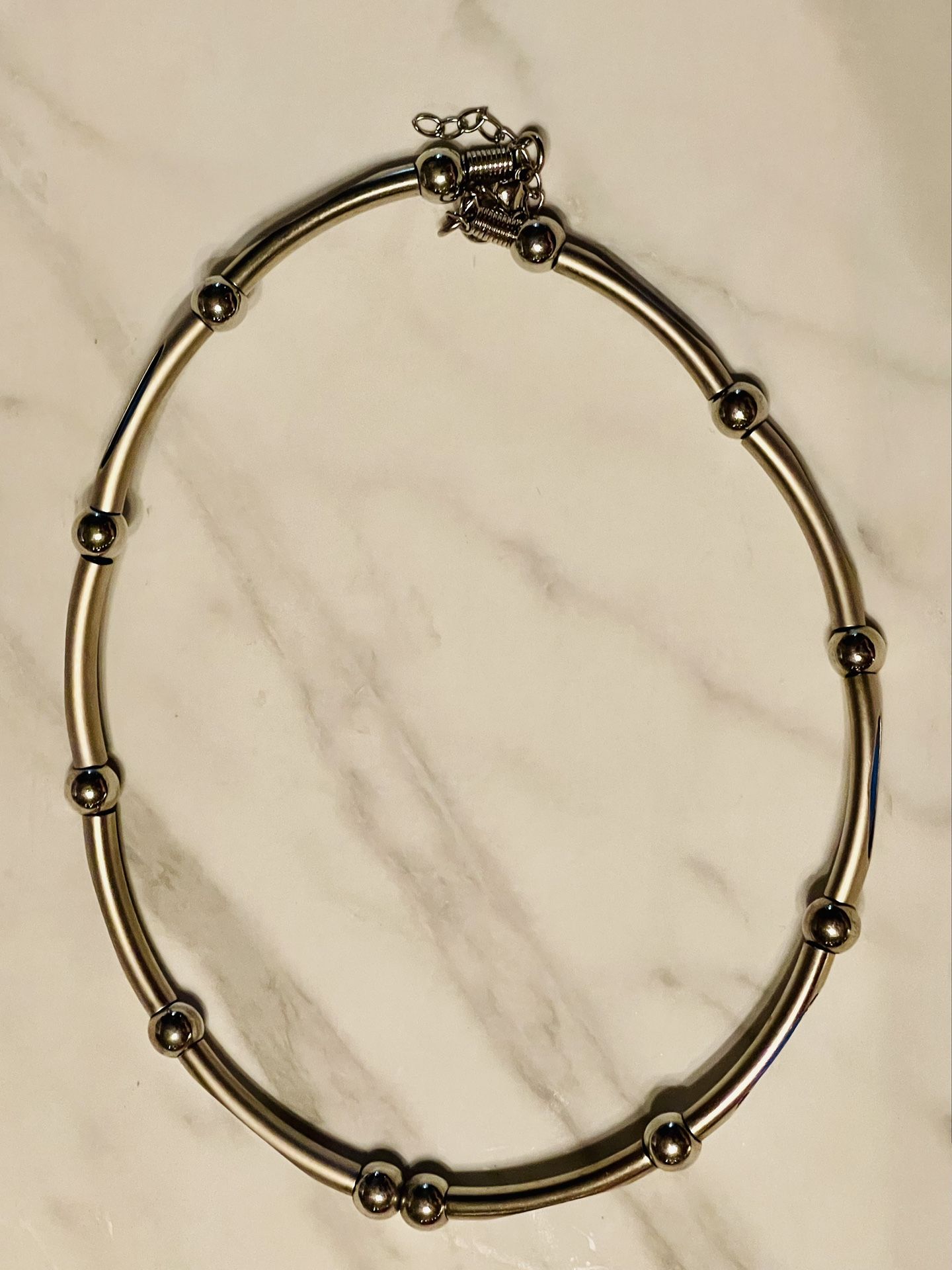 1990’s Vintage Stainless Steel Necklace W/Royal Blue Color Necklace