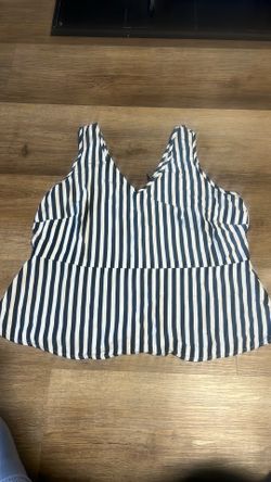 Black and White Strip Peplum Top with Button up the back $5