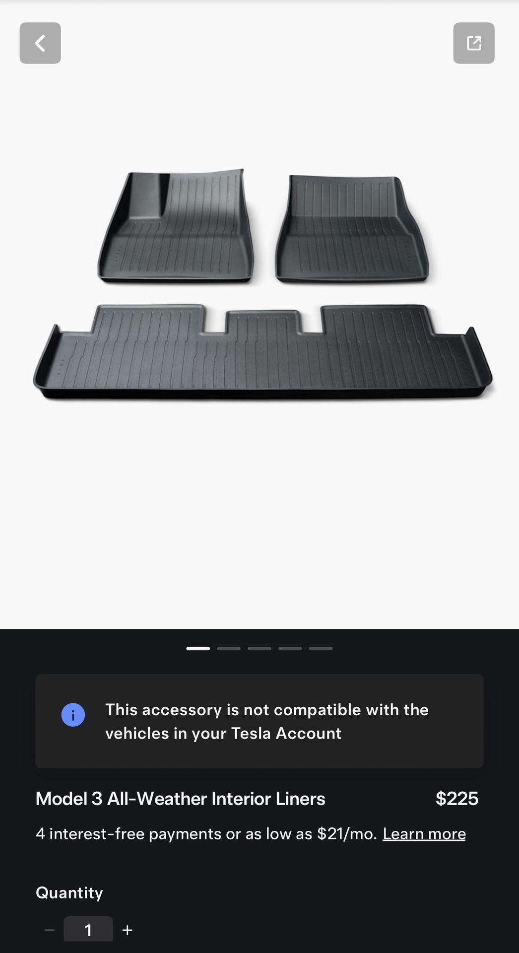 Tesla Model 3 All-Weather Interior floor mats - Brand New. - Never Used