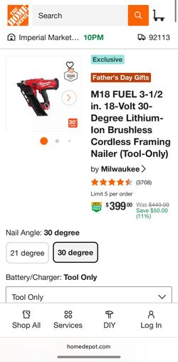 M18 FUEL 3-1/2 in. 18-Volt 30-Degree Lithium-Ion Brushless Cordless Framing Nailer