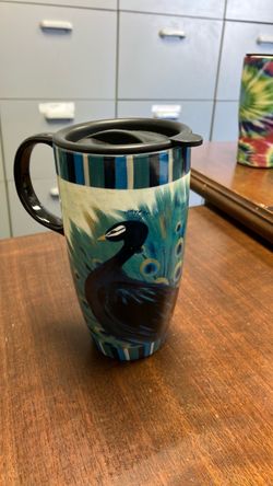 Peacock Travel Mug with Lid and Handle