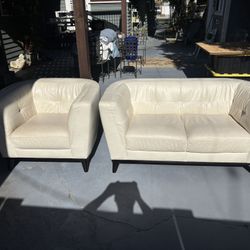 Genuine Leather Chair And Loveseat. 