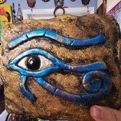 Vintage The Eye of Horus Signed Stone Wall Plaque 8"×7"