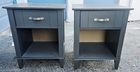 Pair of Gray Nightstands with Drawer and Shelf