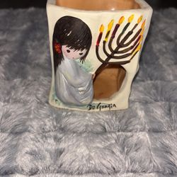 Beautiful De Grazia Hand Painted Ceramic Judaica Hannukah Candle Holder signed  