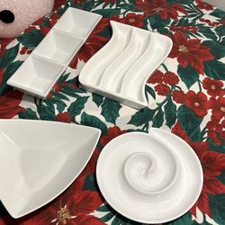 4 Pc. Set White Serving Plates For Hors D’oeuvres 