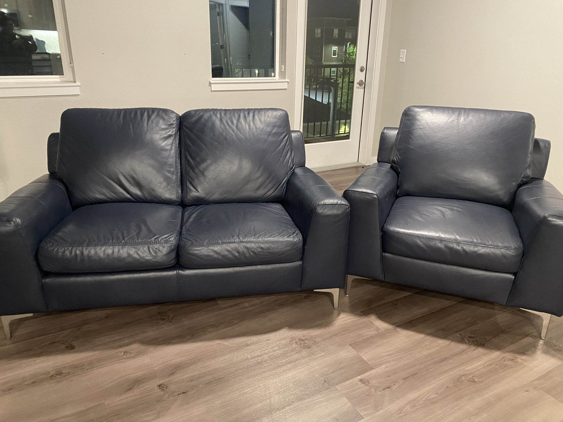 Navy Blue Love Seat And Chair