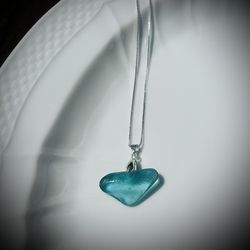 Turquoise Sea Glass Sterling Silver Necklace 