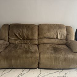 Brown suede reclining couches