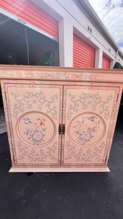 Asian-Style Hand-Painted Floral Cabinet