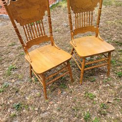 Vintage Press Back Solid Oak Wood Chairs