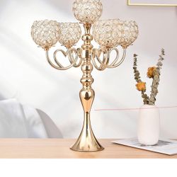 Gold Candelabra Candle Holder, Elegant Centerpiece Table Decorations 5 Arms Candlesticks for Dining Room