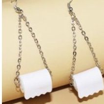 Toilet Roll Shape Earring Necklace Funny Simple Hook Earring Charm Silver White
