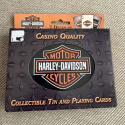 New HARLEY DAVIDSON Two Decks Of Playing Cards In Metal Tin