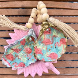 Handmade oyster shell ornaments – flamingos/host hostess gift