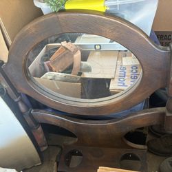 Antique Wood mirror With hat rack and Plant Holder 
