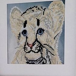LION LOVERS HAND BEADED 5D 12X12 FRAMED MATTED WALL ART