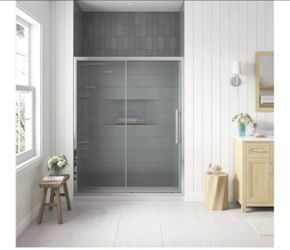 OVE Decors Venice Chrome 55-in to 60-in W x 73.23-in H Framed Fluted Glass Sliding Shower door