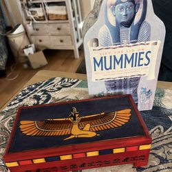 Egyptian Wood Trinket Or Jewelry box Vintage And Vintage Mummies Education Game