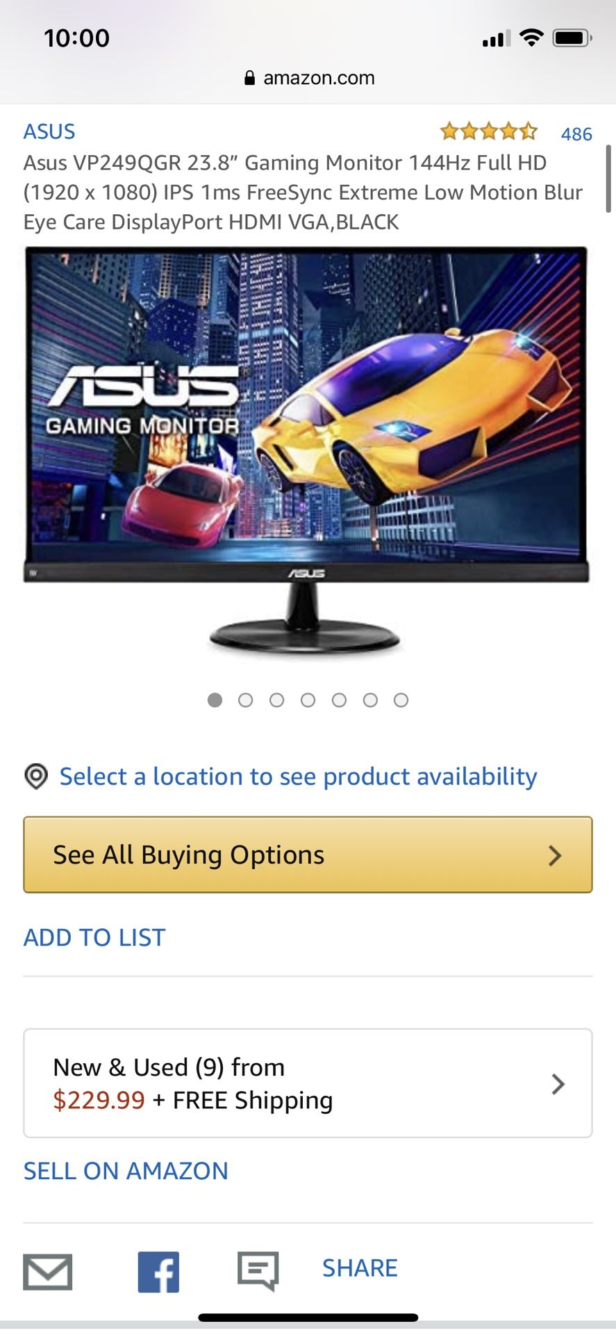 Asus 144hz 23.8” gaming monitor