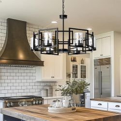 6-Light Chandelier Matt Black Industrial Chandelier Metal Pendant Lamp for Kitchen Island Home - 29x47inch