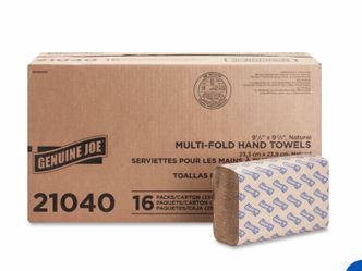 Genuine Joe Multi-Fold Natural Paper Towels - 16 Pack, 250 Sheets Each Pack, 4000 Sheets/ box