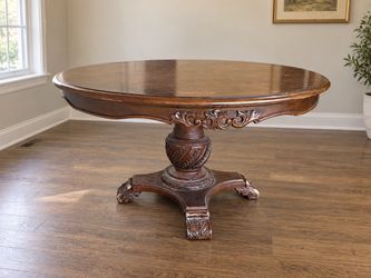 54" Round Pedestal Dining Table – 29" Tall – Ornate Wood Base