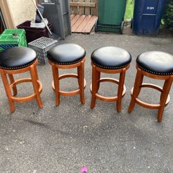 Bar Stools, 4, $80 Total, Cherry, Swivel, Leather Seat, Brass Brads, Delivery