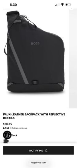 Brand new original $129 HUGO BOSS  FAUX-LEATHER BACKPACK WITH REFLECTIVE DETAILS