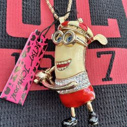 Minions Studded Betsy Johnson Gold Platted Necklace 