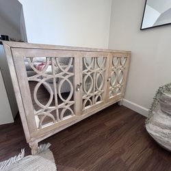 Decorative Accent Cabinet - Light Wood w/

Mirrored Doors - Great Condition
