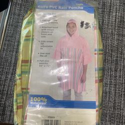 Youth Girls Pink Striped Rain Poncho 