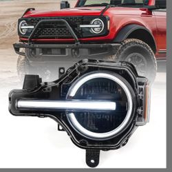 Left Full LED Headlight For Ford Bronco 2021 2022 2023 2024 2025, LH Headlamp Assembly Projector OE Factory Style Replacement For M2DZ13008F Driver Si