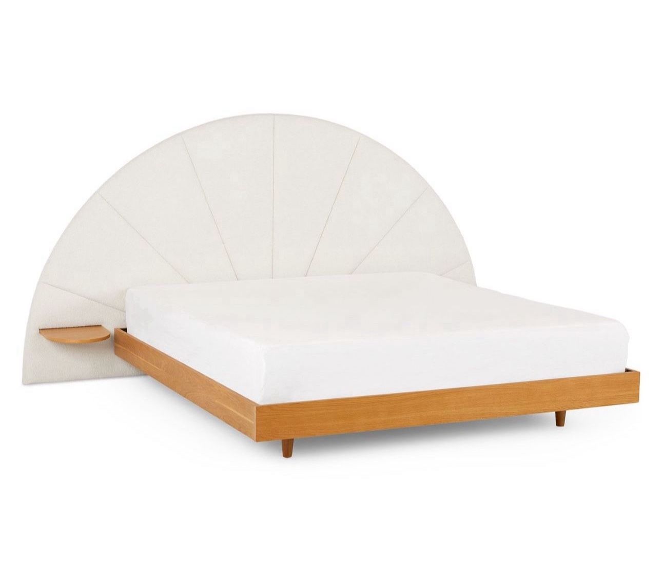 Article Almelo King Headboard + Basi King Bed Frame – Ivory Wool Bouclé & Oak