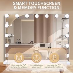 🔥 Hollywood Vanity Mirror with Lights, 15 Dimmable LED Bulbs 3 Color Lighted Makeup Mirror 
