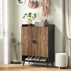 new assembled Shoe Cabinet with Doors, 7-Tier Shoe Storage Cabinet with Adjustable Shelves, Wooden Shoes Rack Shoe Storage Organizer for Entryway, Hal