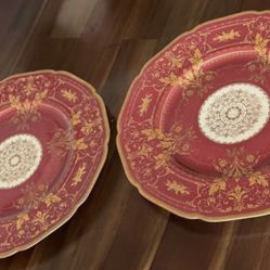 Vintage Hutschenreuther Black Knight Bavaria Red & Gold  Plates (Set of 2)