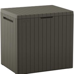 Keter City 30 Gallon Resin Outdoor Storage Box & Patio Side Table for Balcony, Pool, Deck & Garden Accessories, Weather‑Resistant, Mossy Brown=S4-763