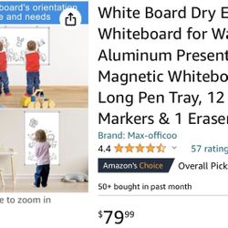 White Board Dry Erase Whiteboard for Wall 48" x 36" Aluminum Presentation Magnetic Whiteboards with Long Pen Tray, 12 Magnets, 3 Markers & 1 Eraser