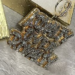 Custom made 10k gold 5ct diamond/ baguette Loyalty over royalty pendant 2inch 23g all real no trades—-