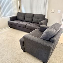Tufted Upholstery Sofa Set, 3 Seater Sofa and Armchair Very Clean and Good Condition 