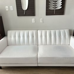 82 Inch Futon Sofa Bed In White Velvet Fabric 