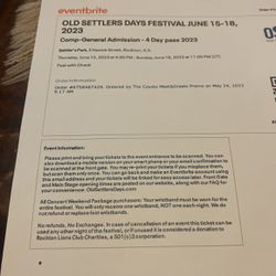 OLD SETTLERS DAY FESTIVAL TICKETS