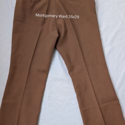 Mens Old School JC Penney Light Brown Slacks Pants 35x29 Polyester, 2 Front Slash Pockets, 2 Rear, Loops