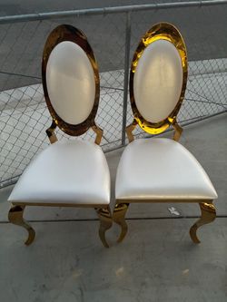 Gold and White Oval Back Dining Chairs – Set of 2