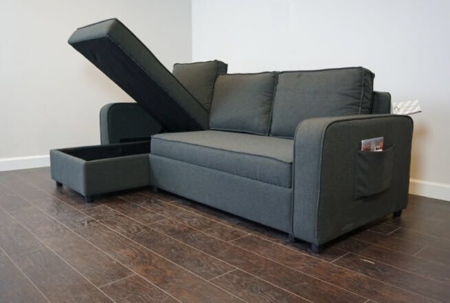 "Reduced Must Go Today" 2-PC Grey Sofa Chaise Futon Storage