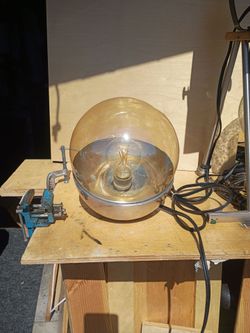 Globe Table Lamp with Amber Glass and aluminum table lamp