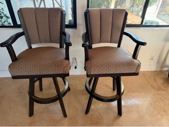 2 360 degree swivel cushion seat and back all wood bar stools with arms